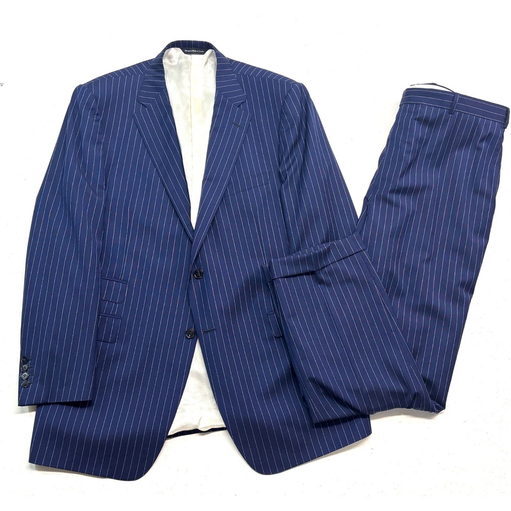 Samuelsohn Alton 46L 40x32 Royal Blue Chalk Stripe 2pc Pant Suit Zealander Wool